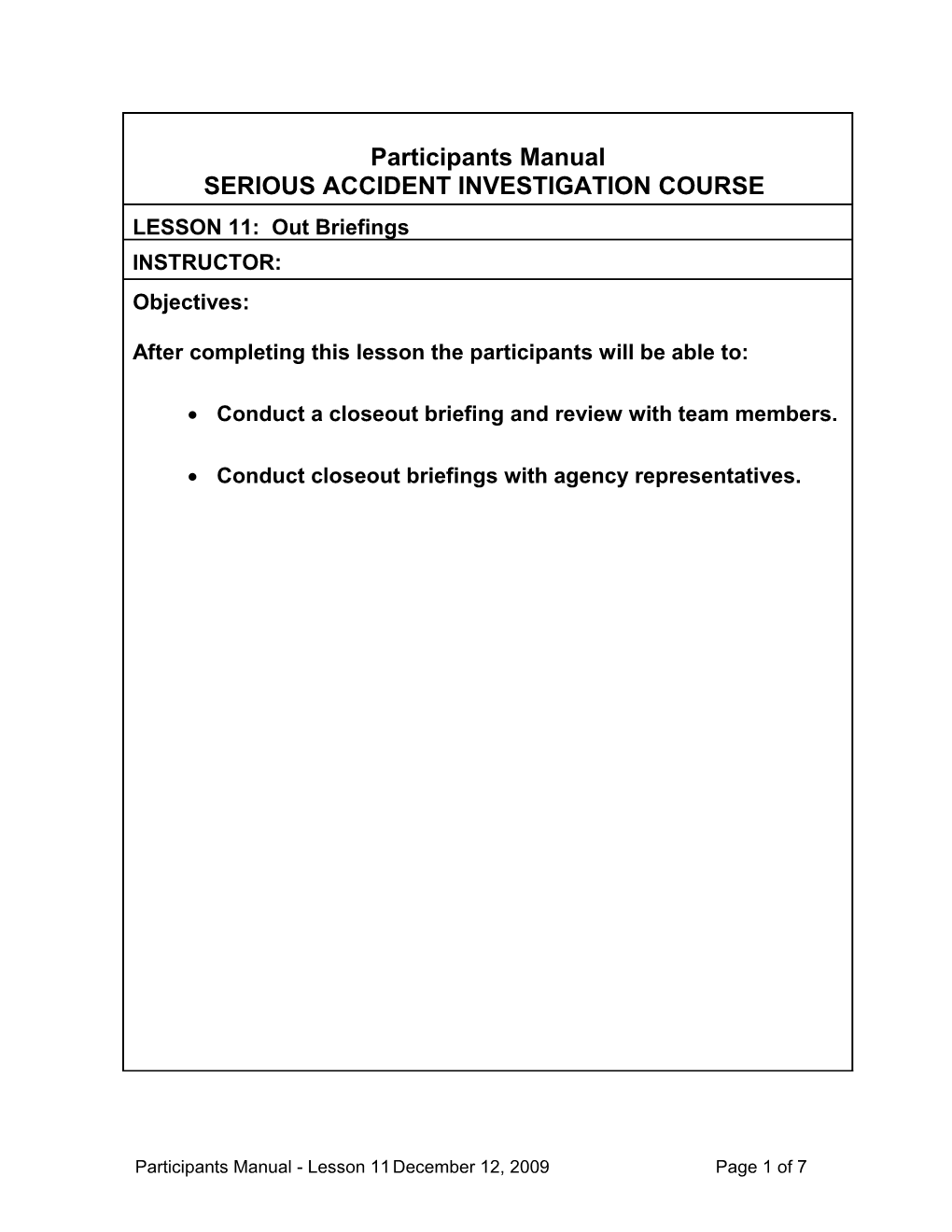 Serious Accident Investigation Course s3