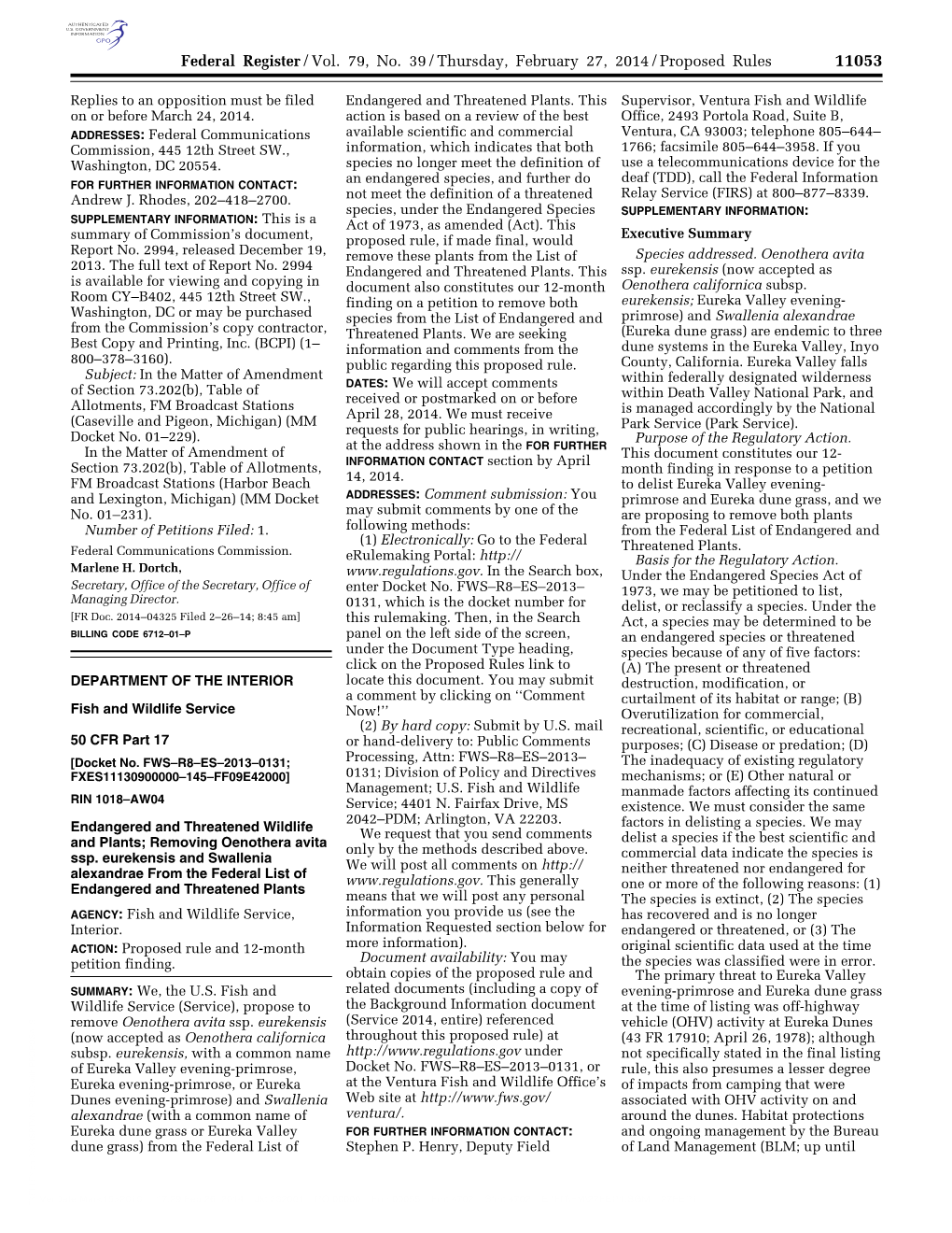 Federal Register/Vol. 79, No. 39/Thursday, February 27, 2014