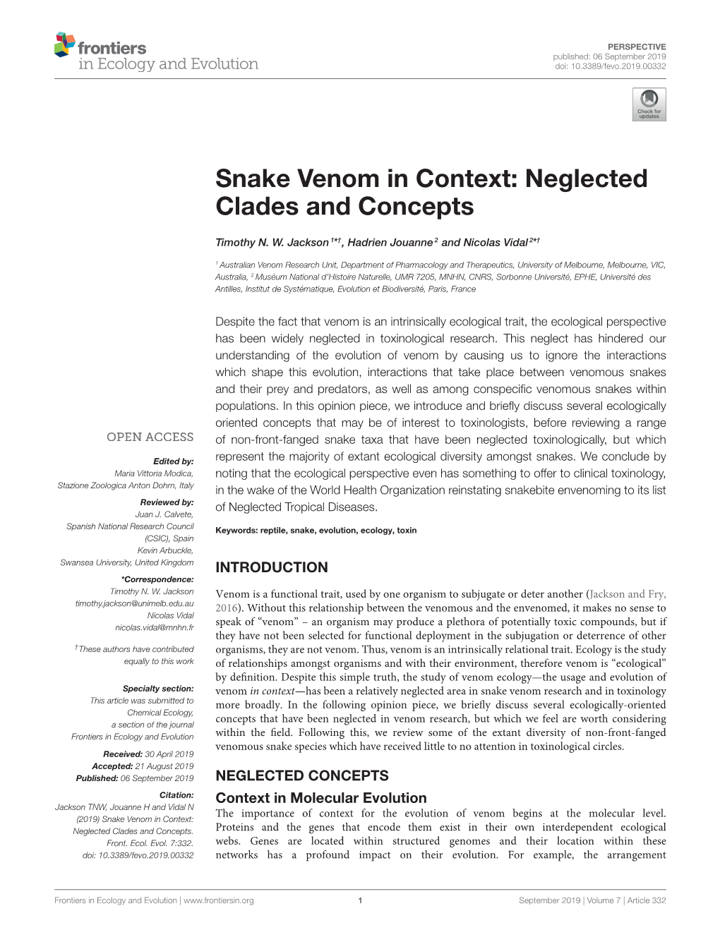 Snake Venom in Context: Neglected Clades and Concepts