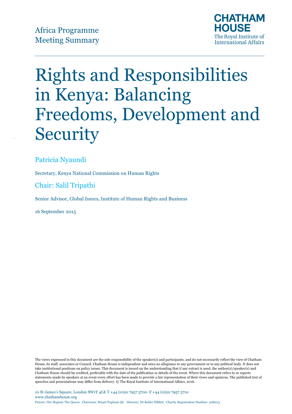 Rights and Responsibilities in Kenya: Balancing Freedoms, Development and Security