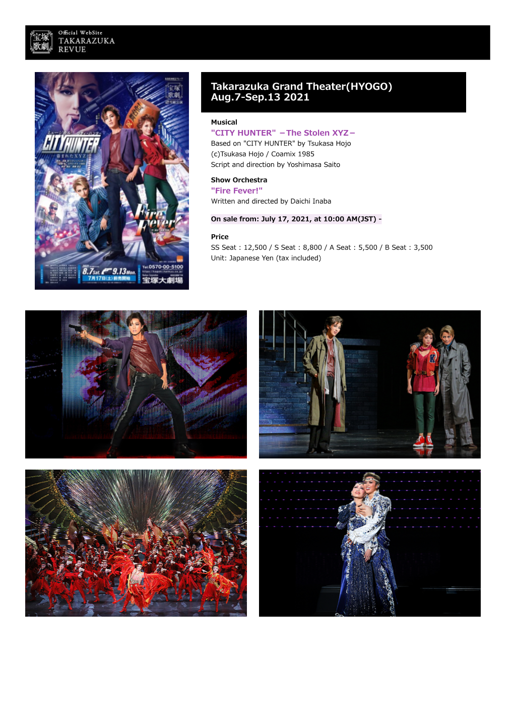 Takarazuka Grand Theater(HYOGO) Aug.7-Sep.13 2021