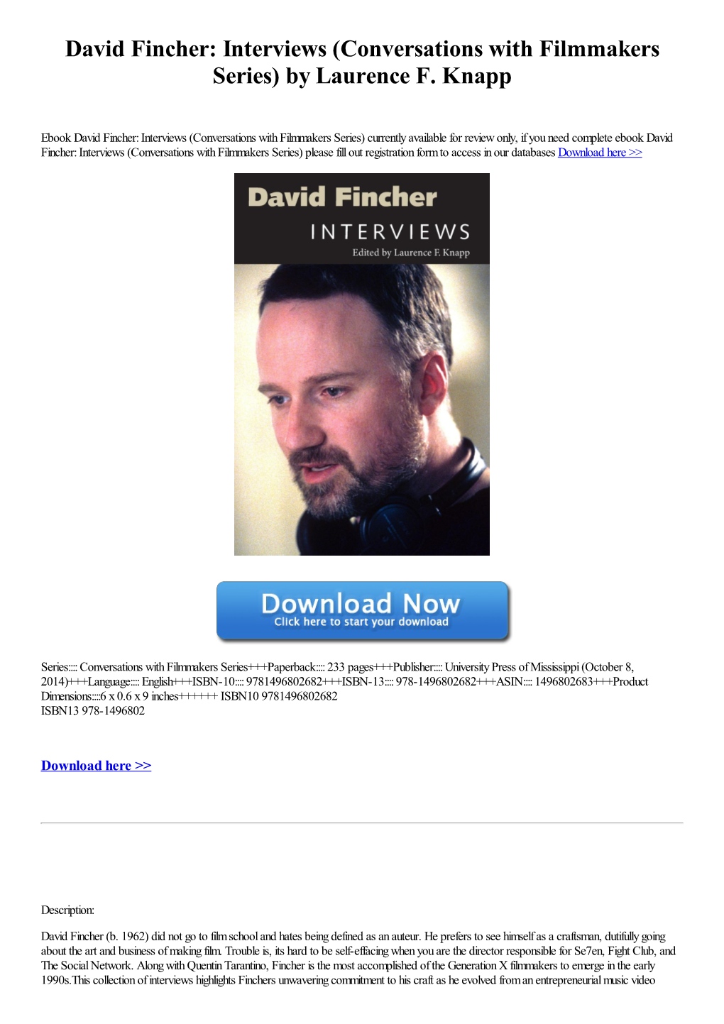 David Fincher: Interviews (Conversations with Filmmakers Series) by Laurence F. Knapp