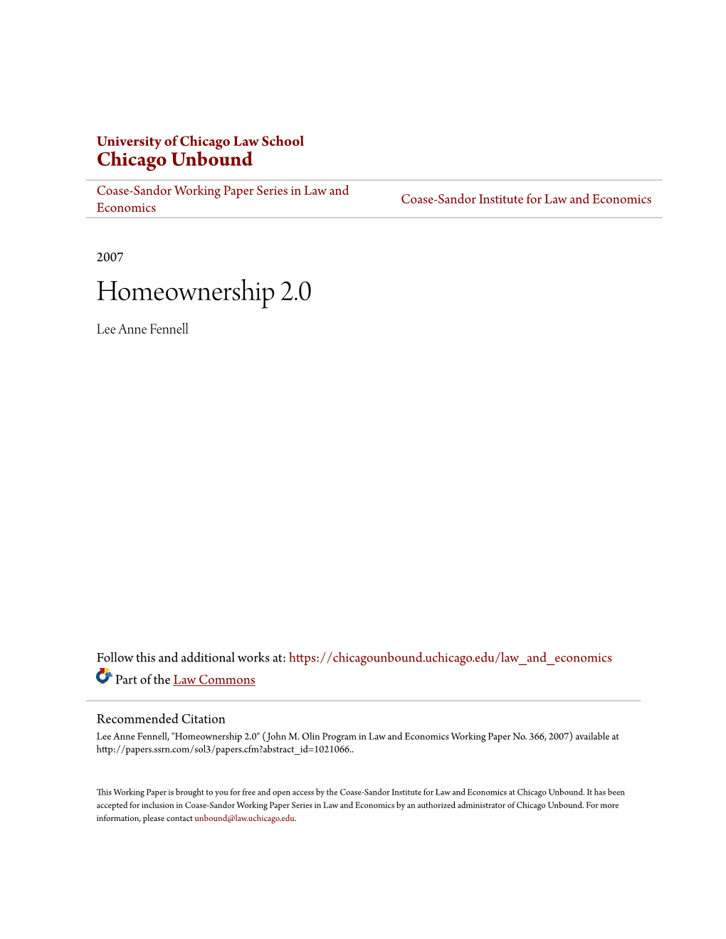 Homeownership 2.0 Lee Anne Fennell
