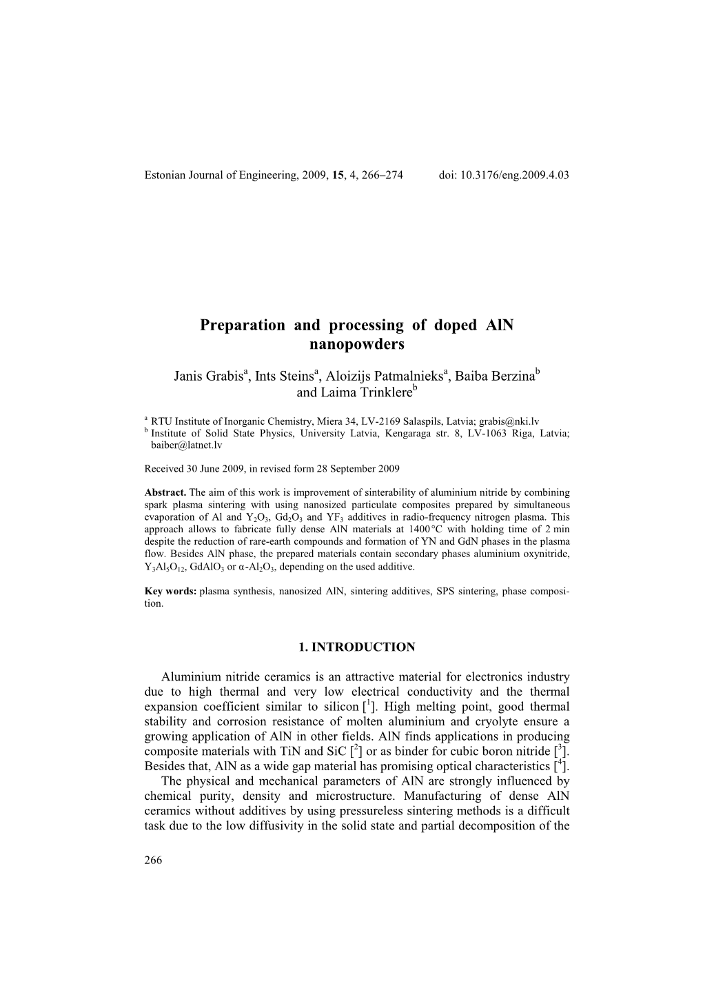 Preparation and Processing of Doped Aln Nanopowders