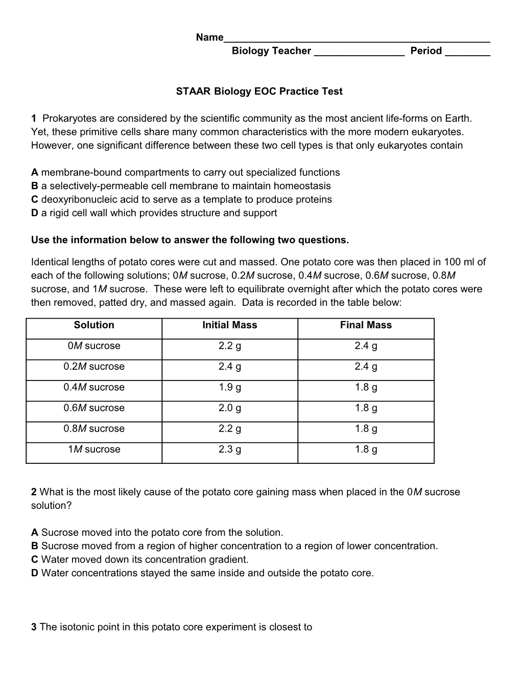 ST AAR Biology EOC Practice Test