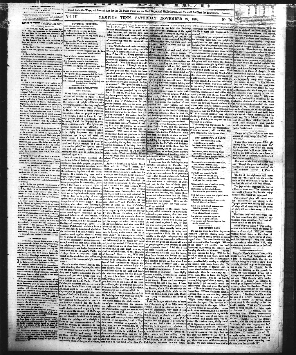 MEMPHIS. TENN., SATURDAY, NOVELMBER 2T, 1869. " »«I" III" No