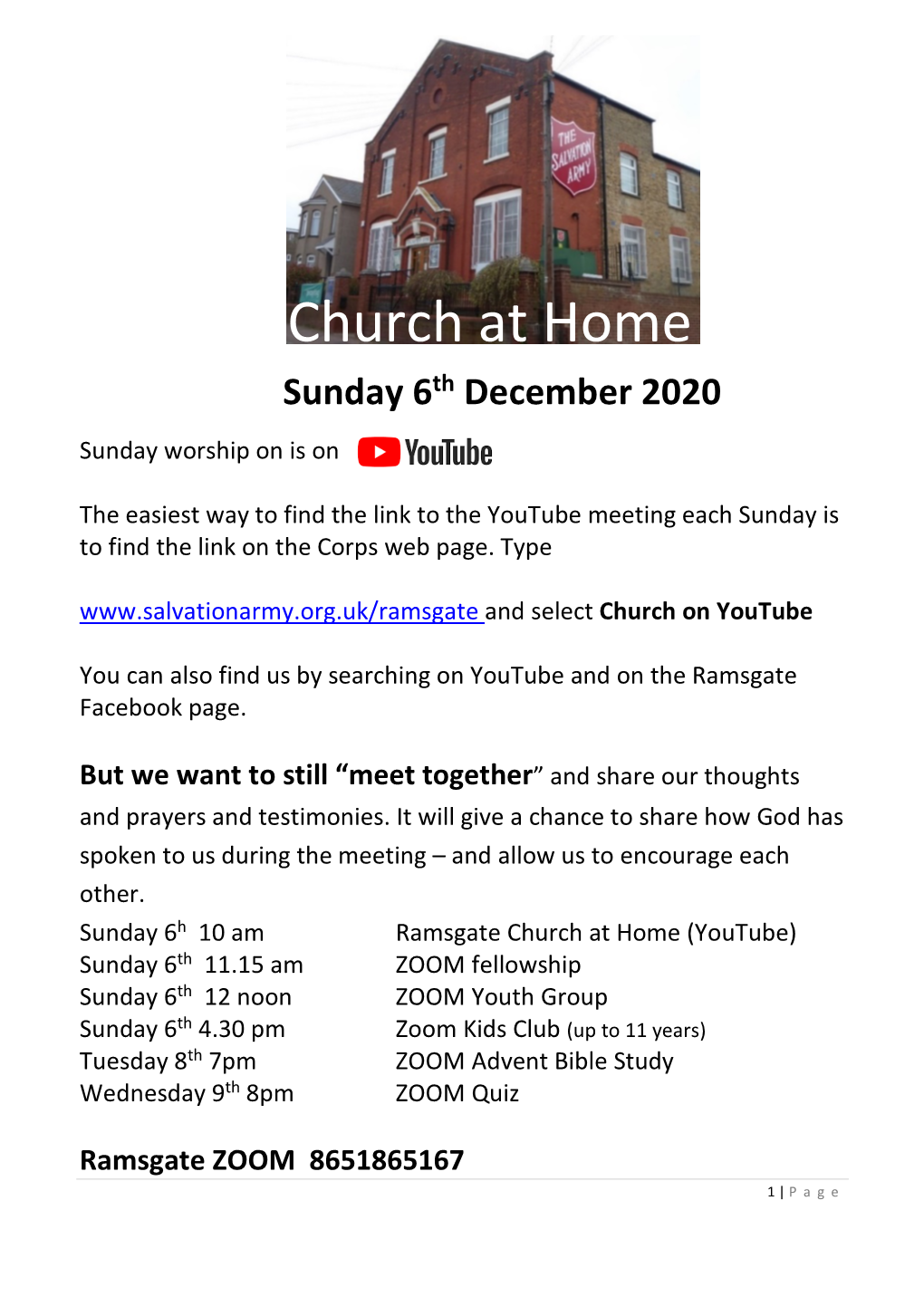 Church at Home Sunday 6Th December 2020