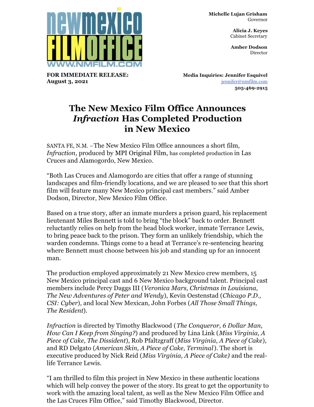 The New Mexico Film Office Announces Infraction Has Completed Production In​ New Mexico
