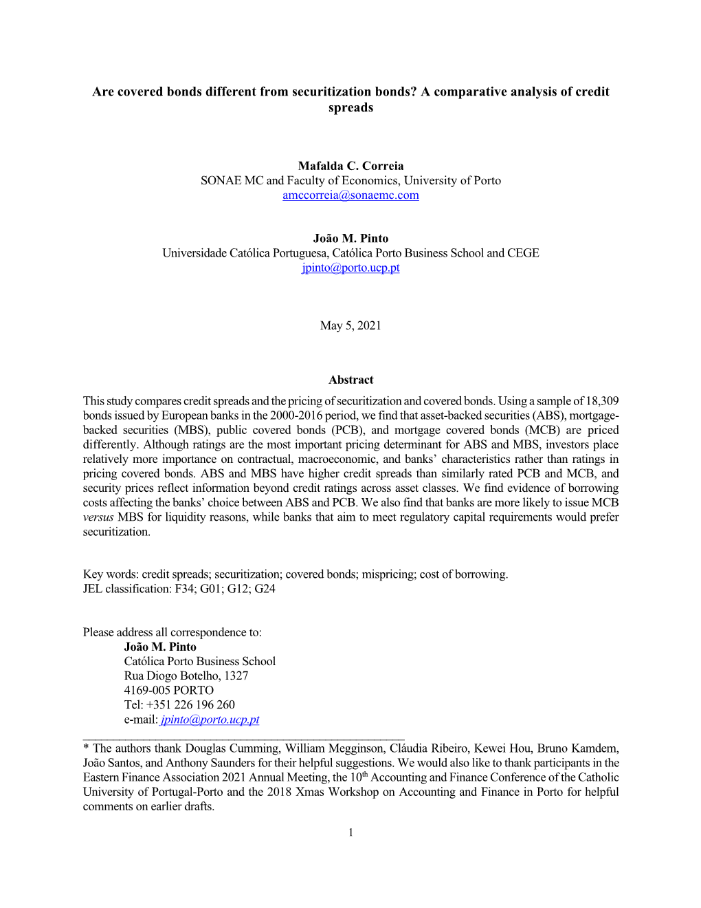 Are Covered Bonds Different from Securitization Bonds? a Comparative Analysis of Credit Spreads