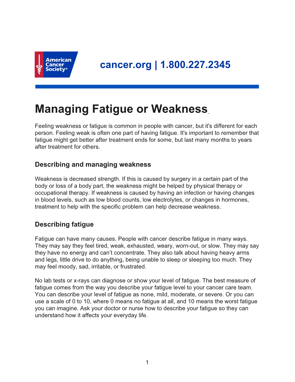 Managing Fatigue Or Weakness