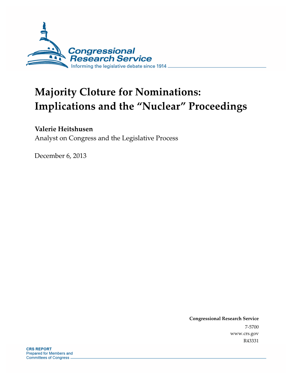 Majority Cloture for Nominations: Implications and the 