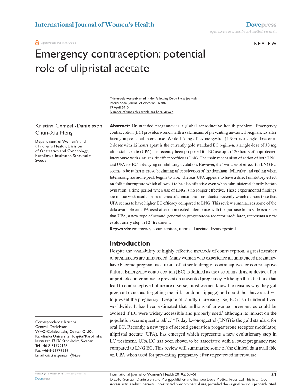 Emergency Contraception: Potential Role of Ulipristal Acetate