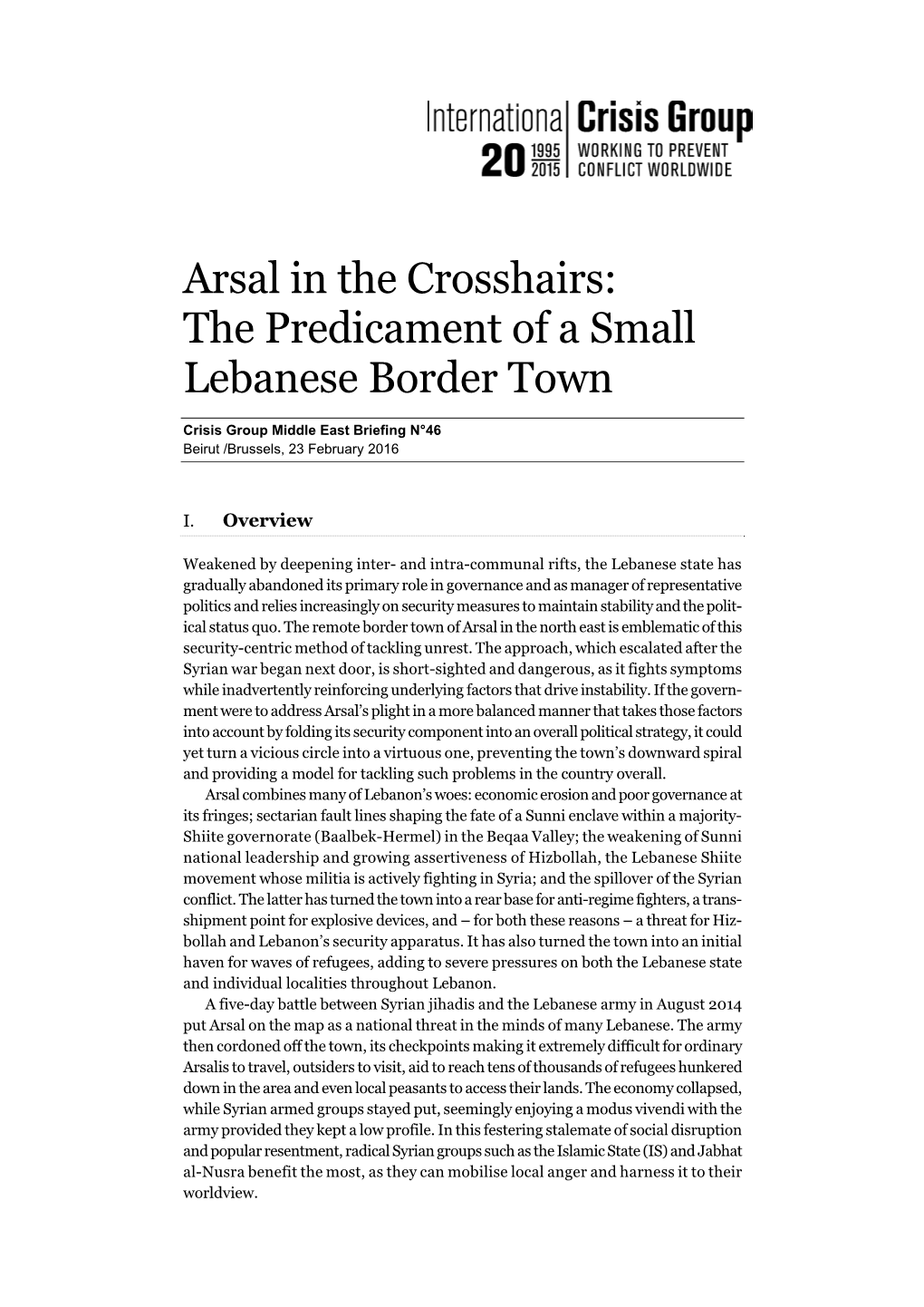 Arsal in the Crosshairs: the Predicament of a Small Lebanese Border Town