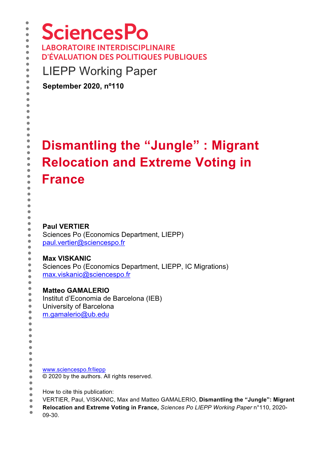 Dismantling the “Jungle” : Migrant Relocation and Extreme Voting in France