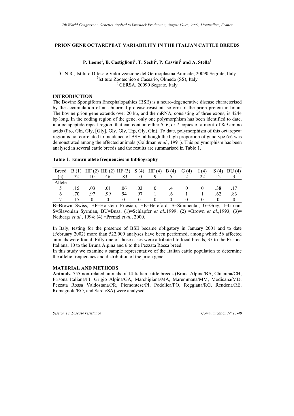 Prion Gene Octarepeat Variability in the Italian Cattle Breeds