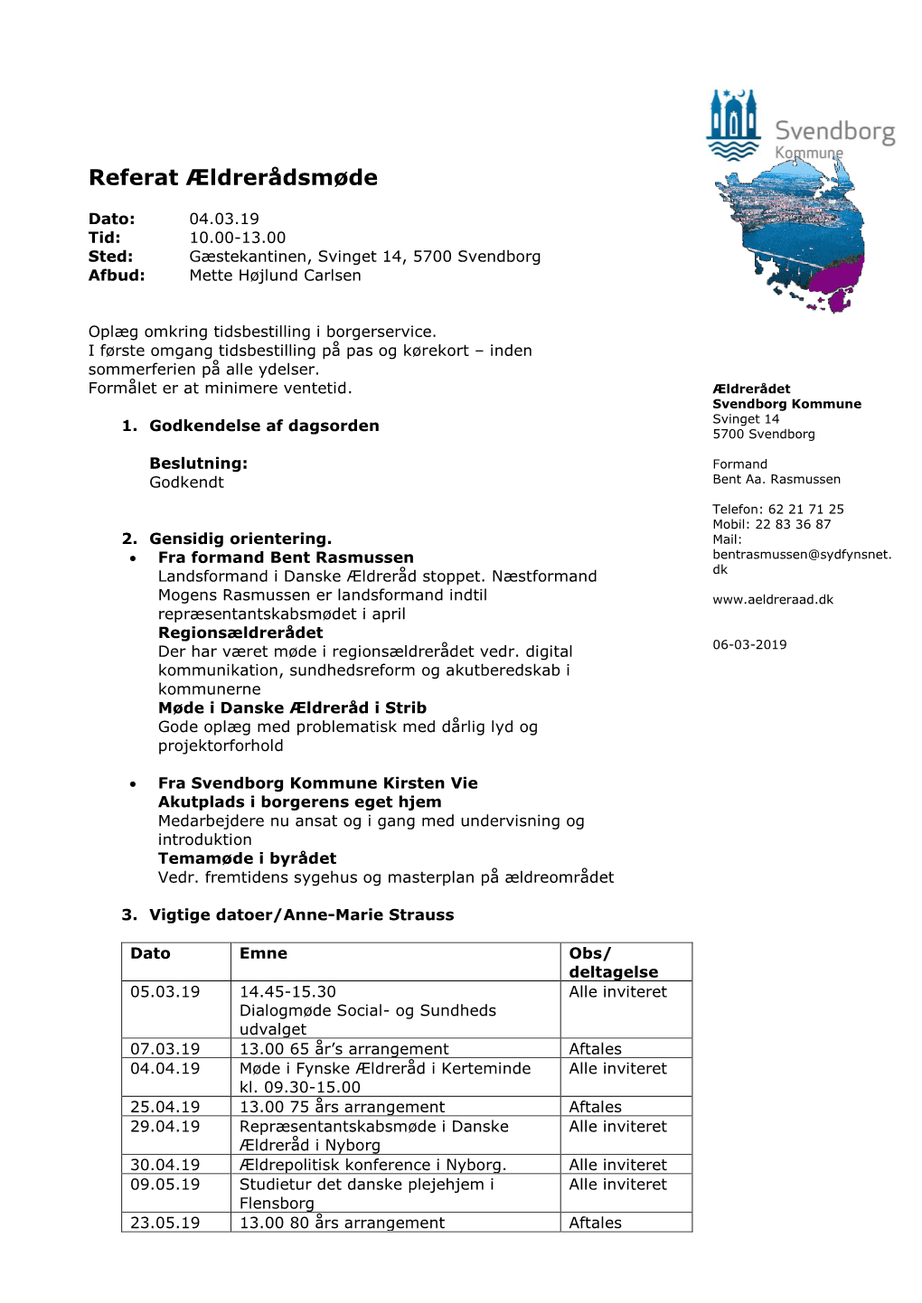 Referat Ældrerådsmøde Den 04.03.2019