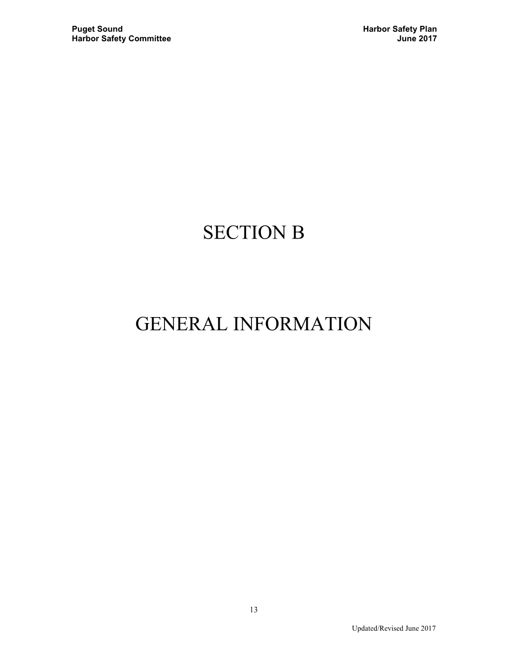 Harbor Safety Plan Section B -- General Information