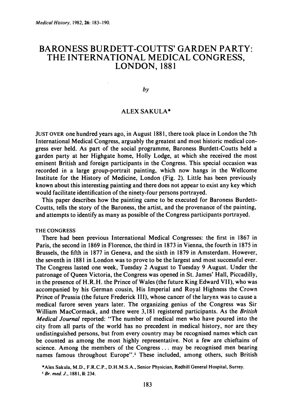 Baroness Burdett-Coutts' Garden Party: the International Medical Congress, London, 1881