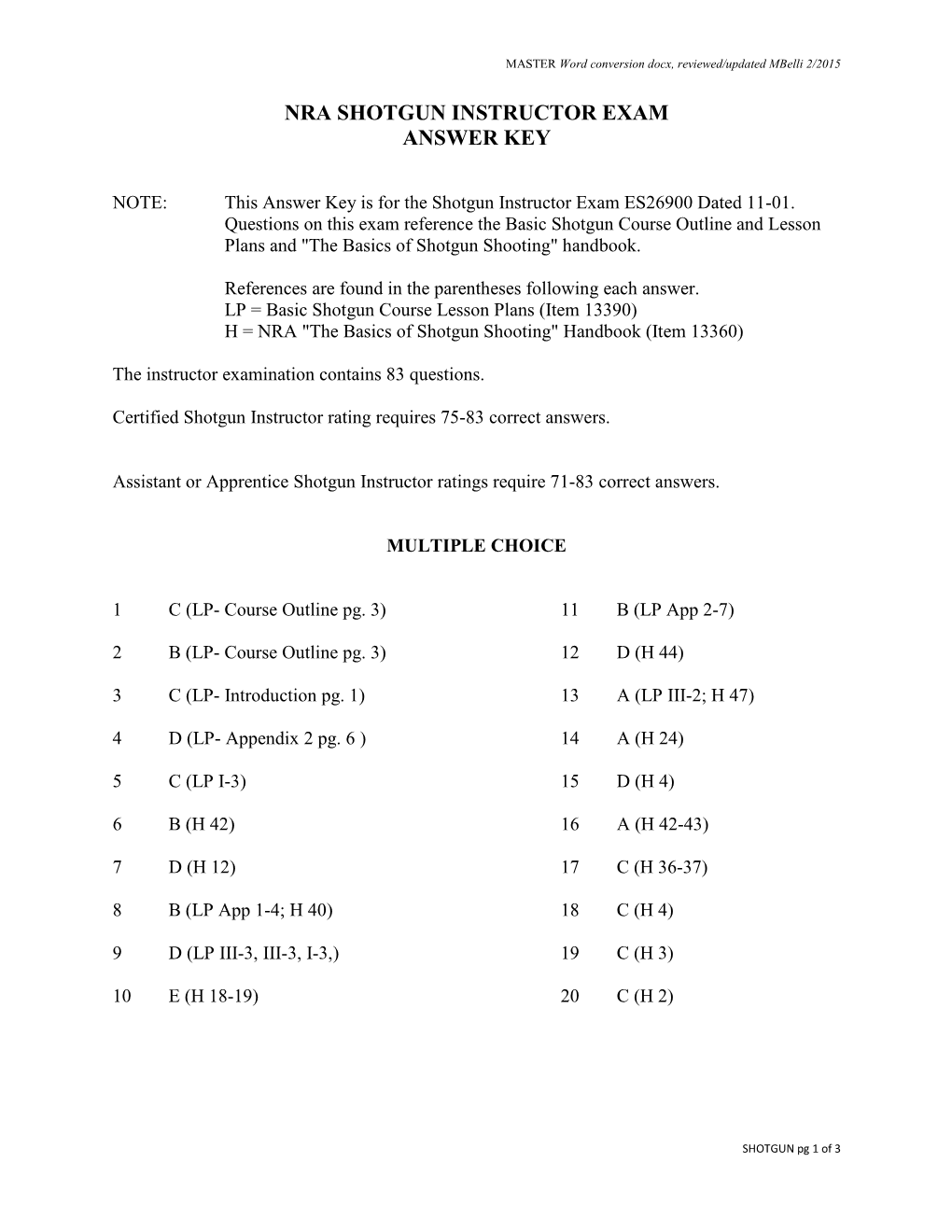 Nra Shotgun Instructor Exam Answer Key