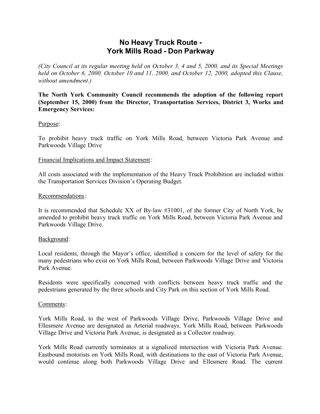 No Heavy Truck Route - York Mills Road - Don Parkway