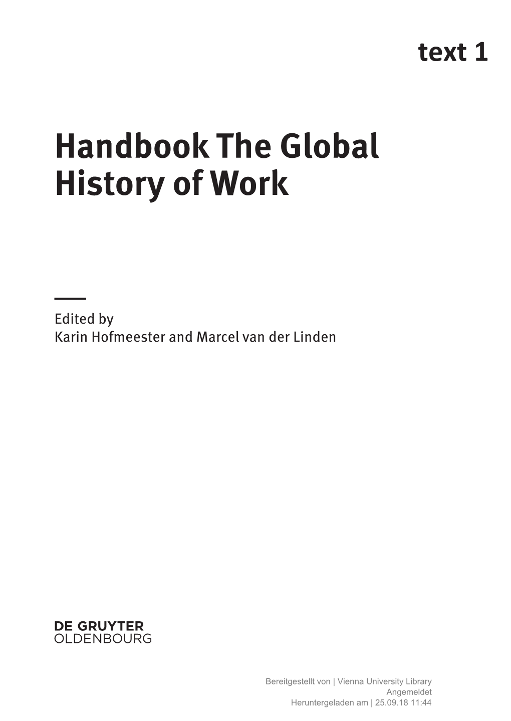 Handbook the Global History of Work