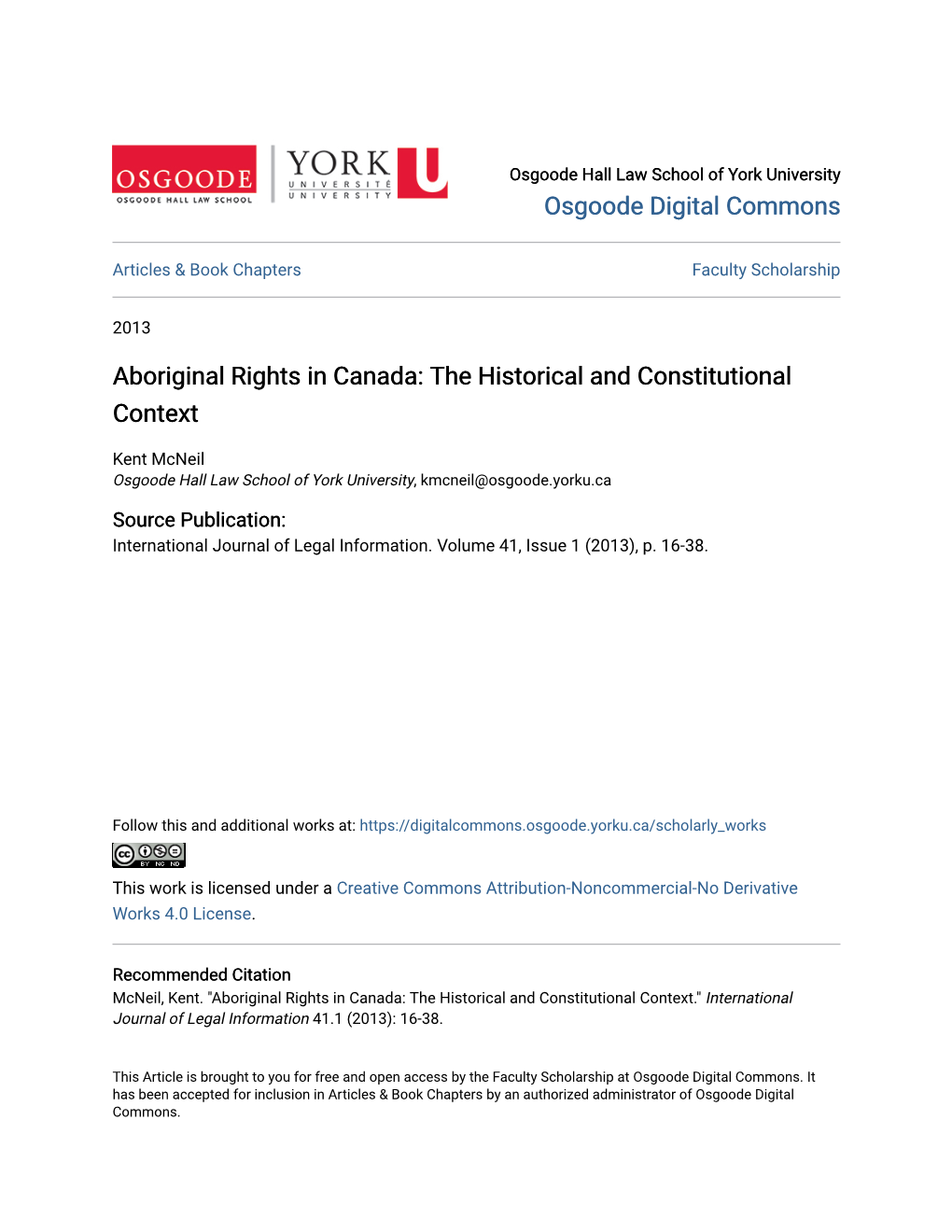 Aboriginal Rights in Canada: the Historical and Constitutional Context