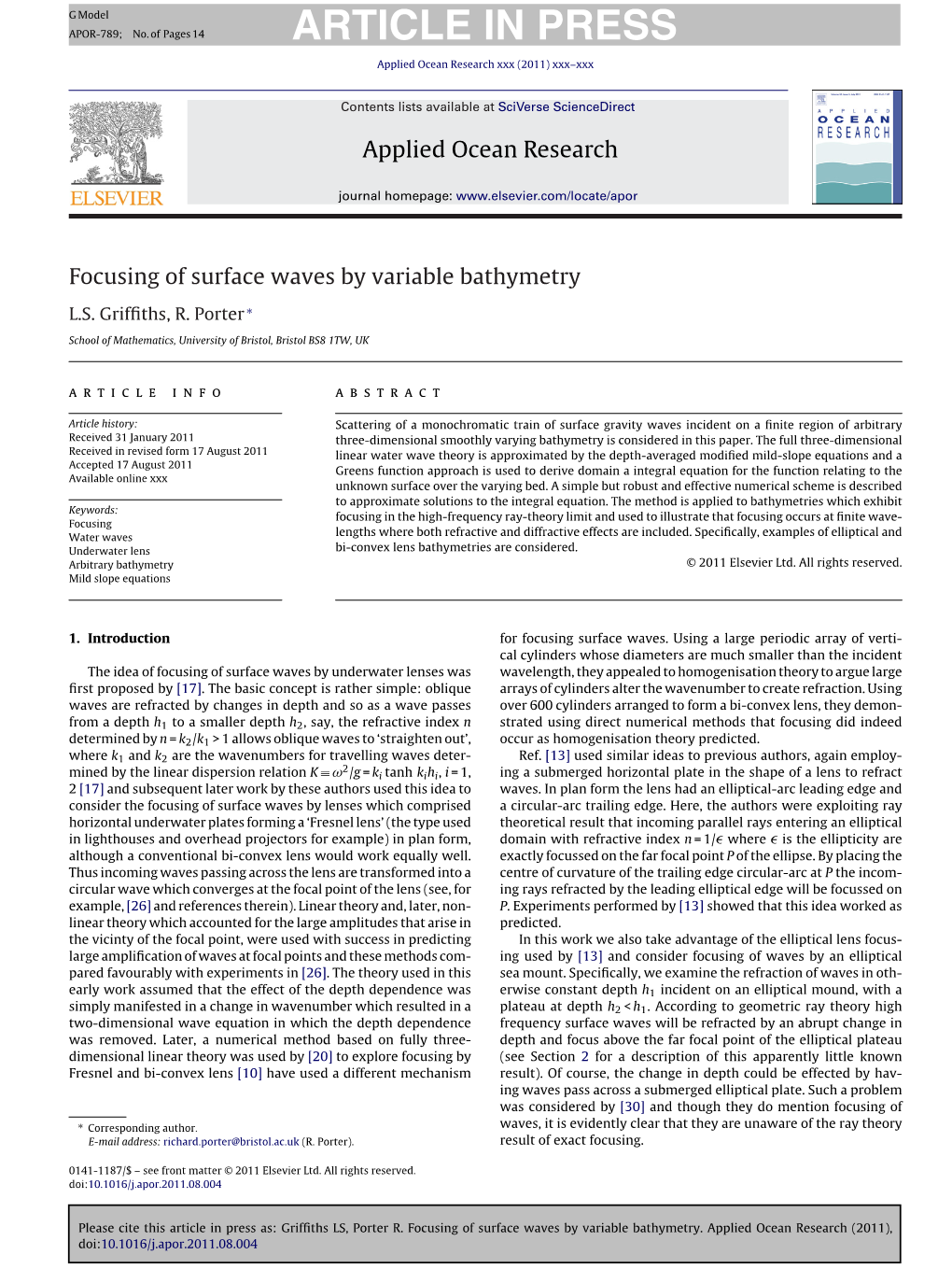 Focusing of Surface Waves by Variable Bathymetry