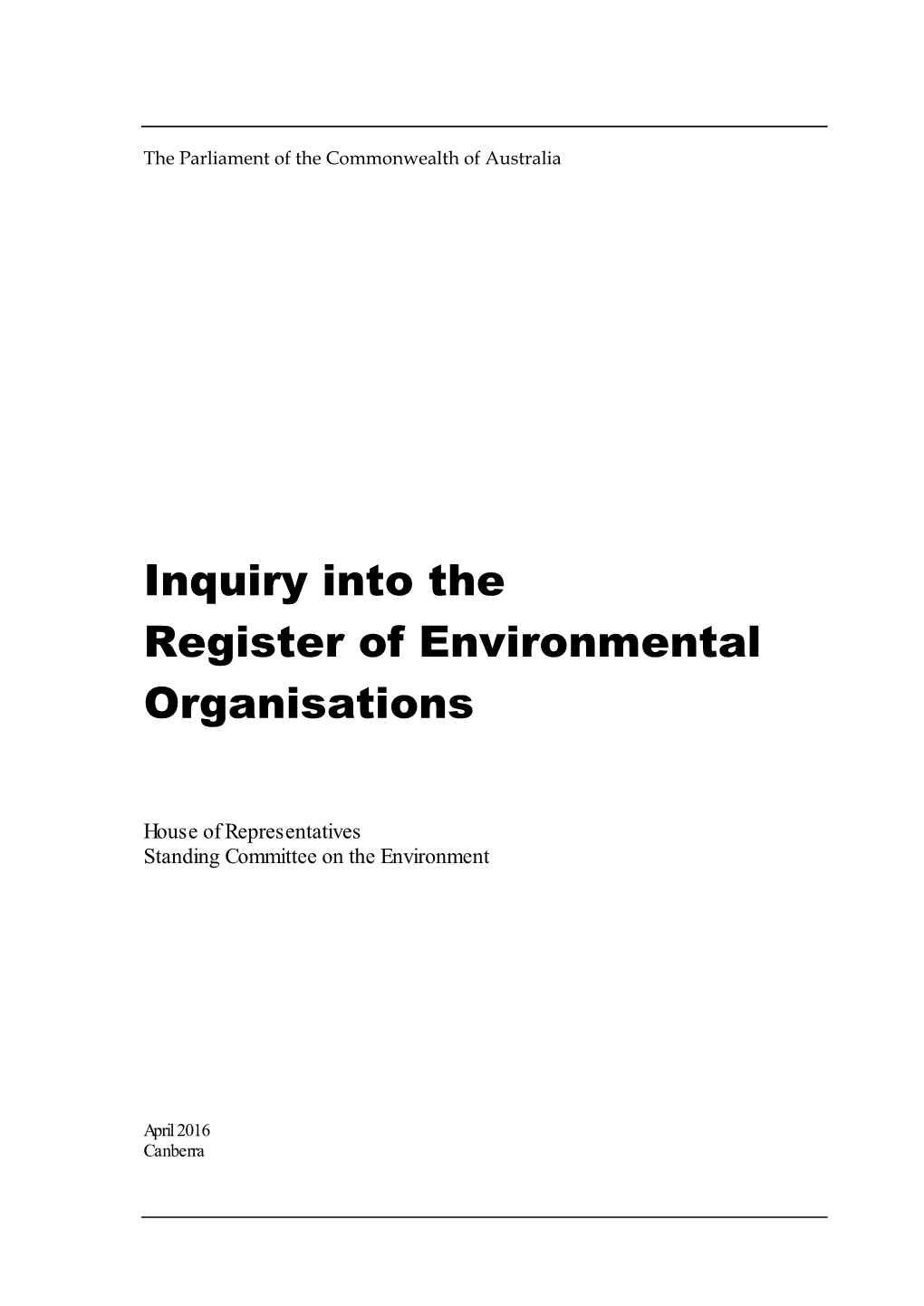 Inquiry Into the Register of Environmental Organisations