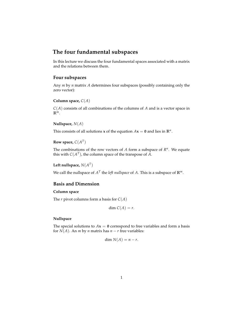 The Four Fundamental Subspaces