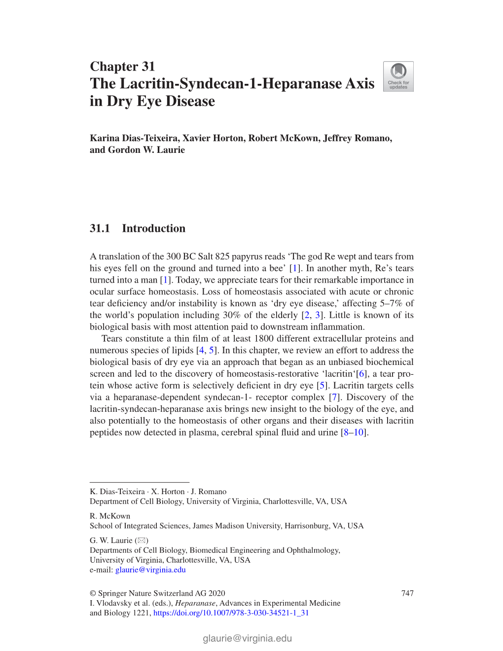 The Lacritin-Syndecan-1-Heparanase Axis in Dry Eye Disease
