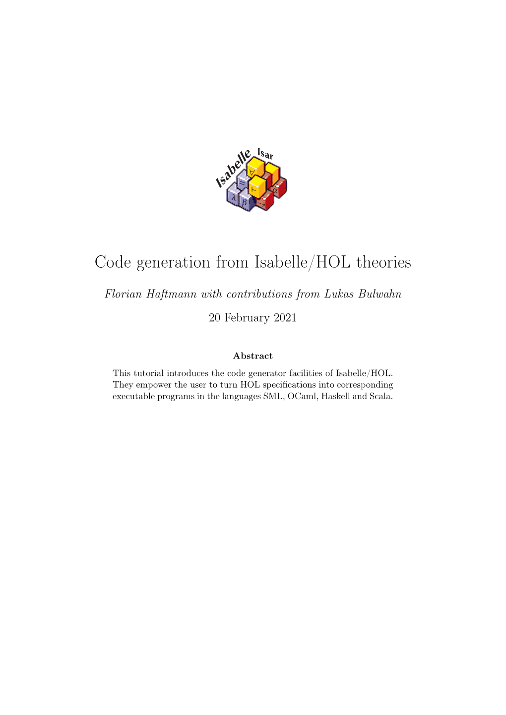 Code Generation from Isabelle/HOL Theories