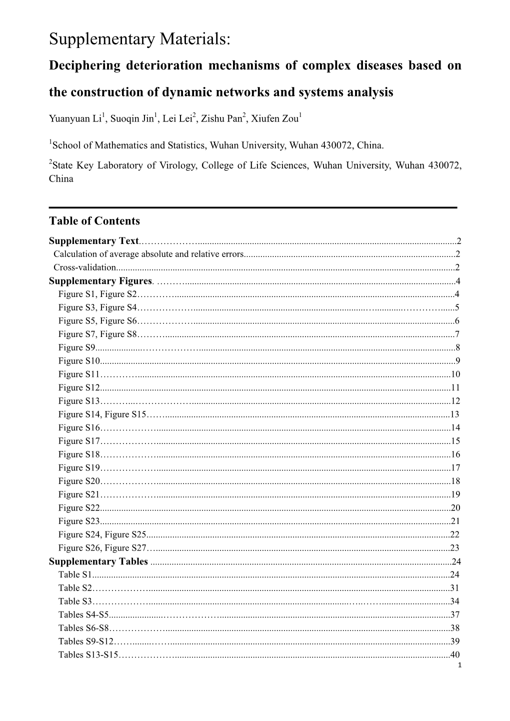 Supplementary Materials: Deciphering Deterioration Mechanisms of Complex Diseases Based on the Construction of Dynamic Networks and Systems Analysis