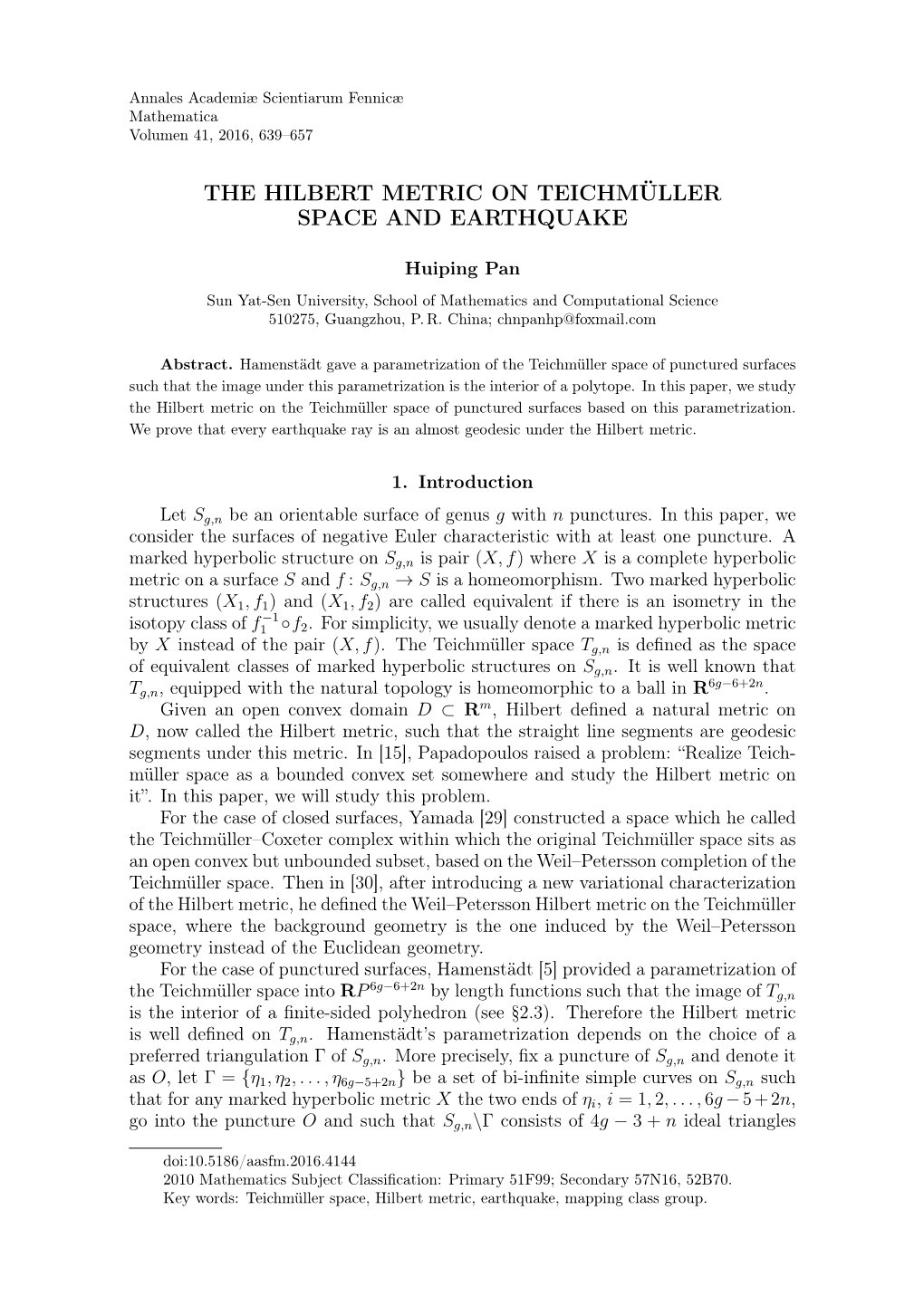 The Hilbert Metric on Teichmüller Space and Earthquake