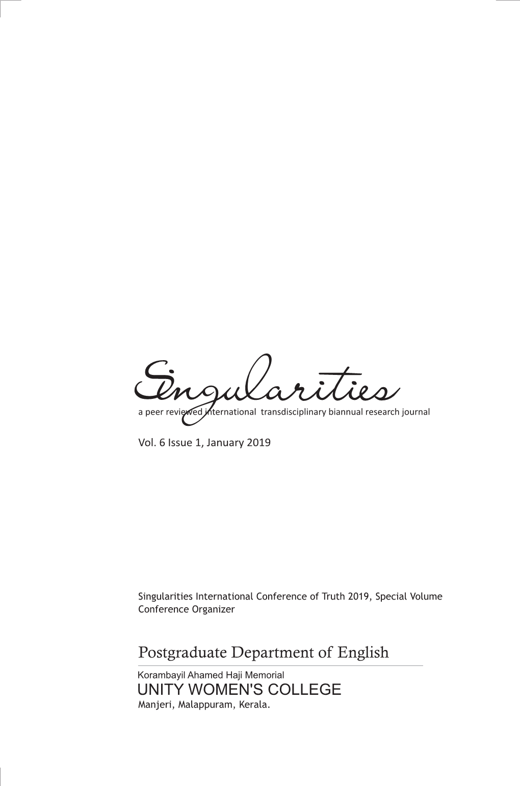 Singularities -Vol 6 Issue 1