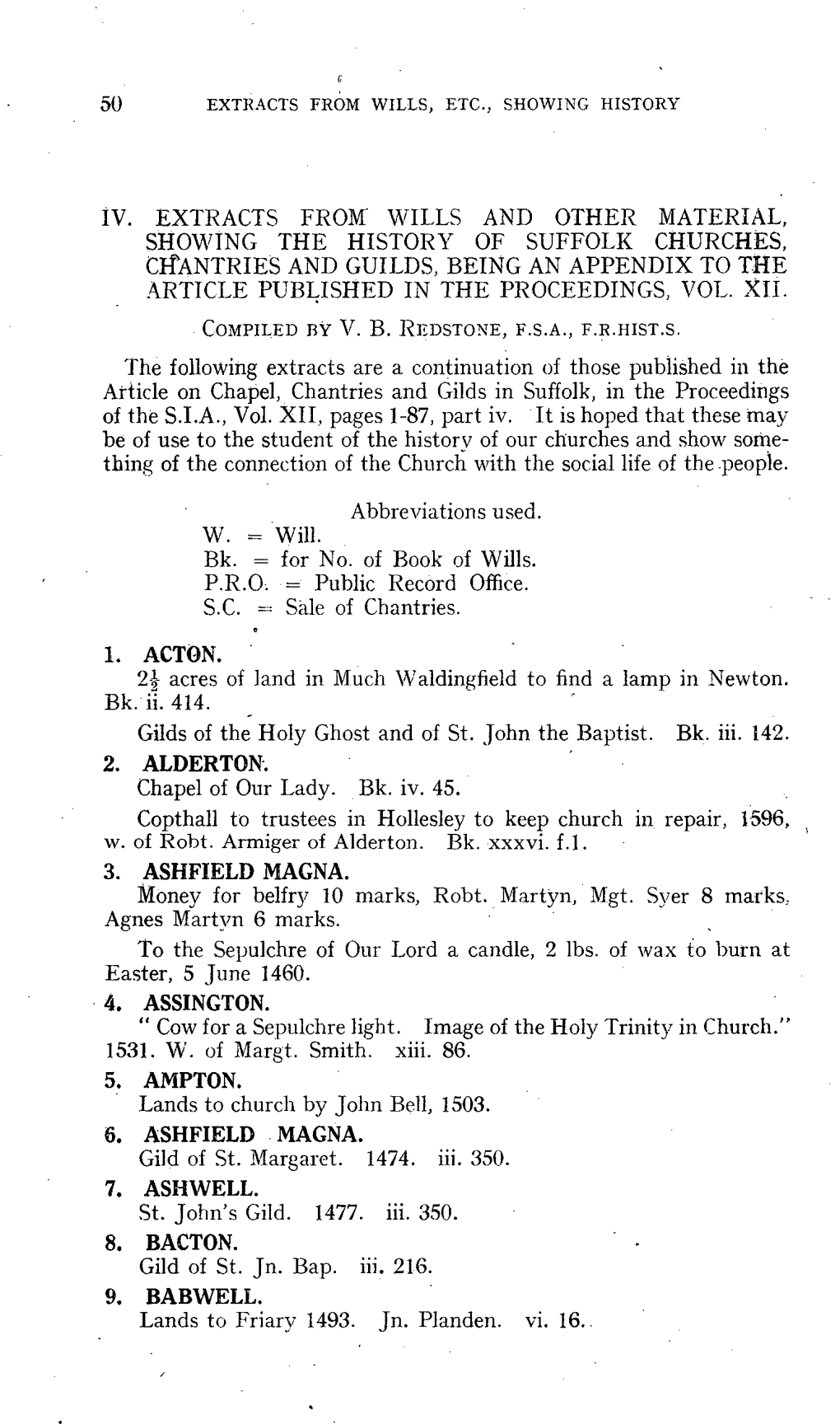 IV. Extracts from Wills and Other Material, Showing