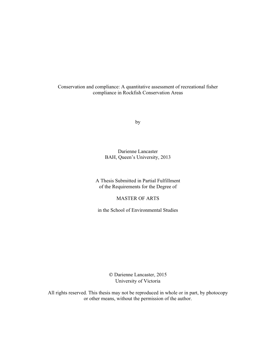 A Quantitative Assessment of Recreational Fisher Compliance in Rockfish Conservation Areas