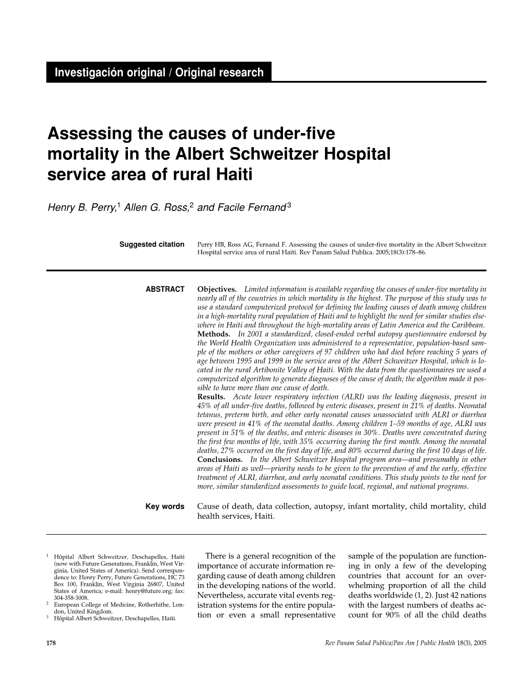 Assessing the Causes of Under-Five Mortality in the Albert Schweitzer Hospital Service Area of Rural Haiti