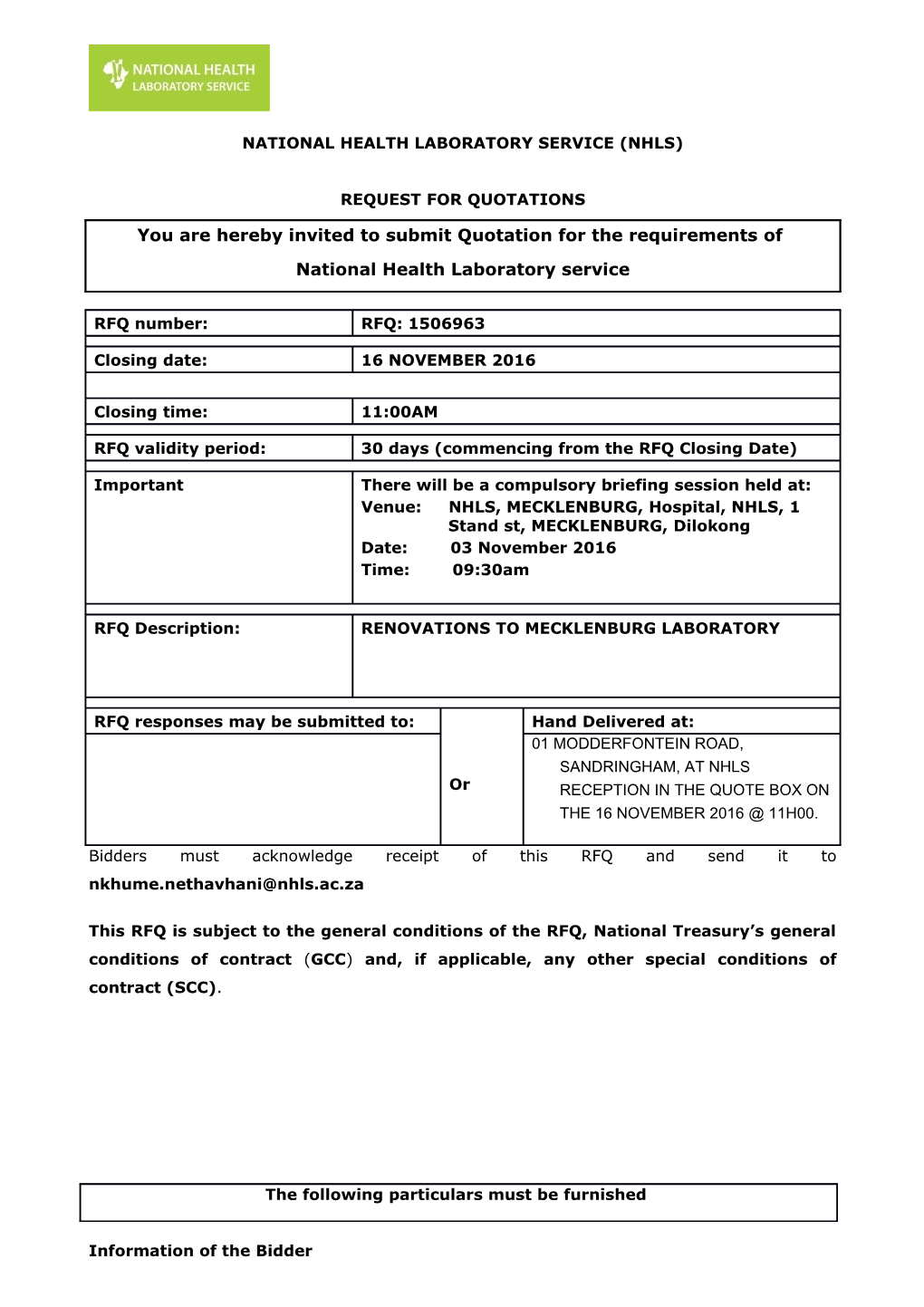 National Health Laboratory Service (Nhls)