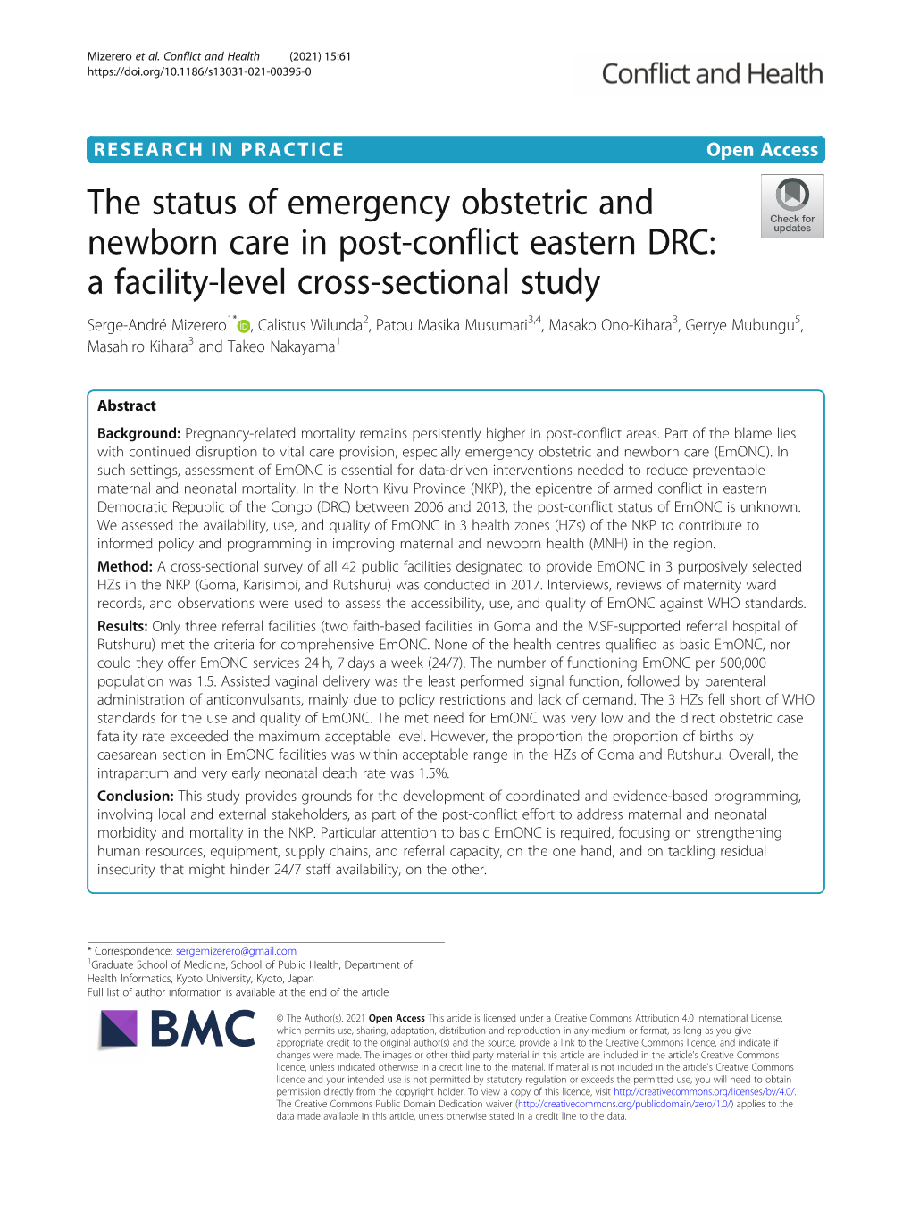 The Status of Emergency Obstetric and Newborn Care in Post