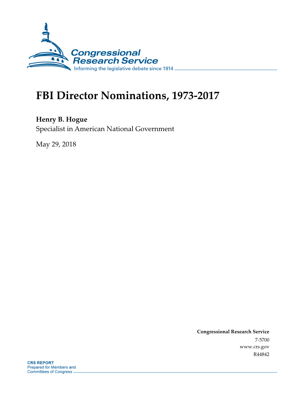 FBI Director Nominations, 1973-2017