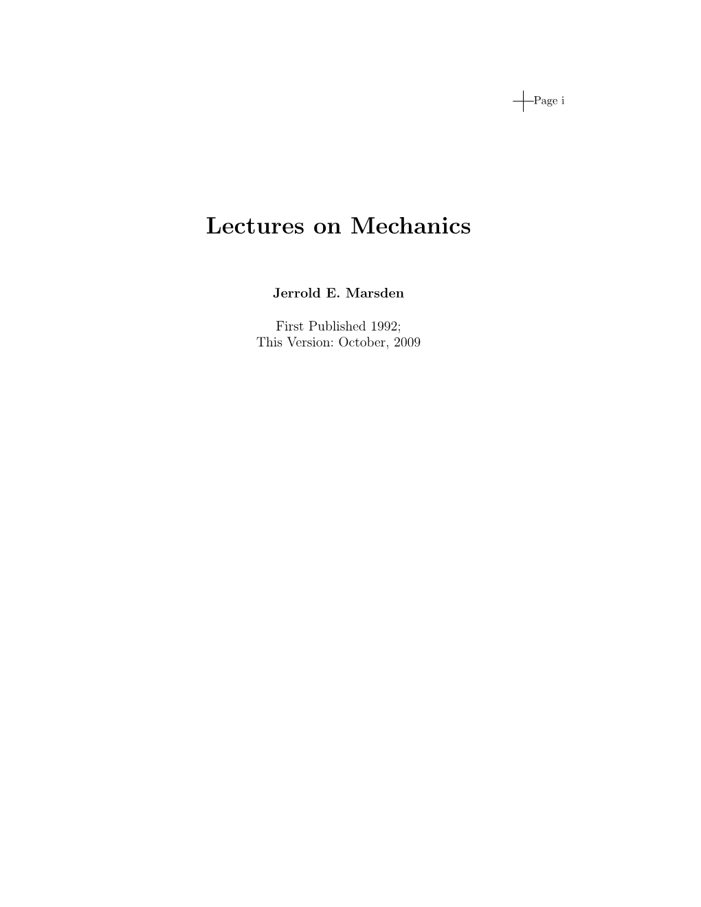 Lectures on Mechanics