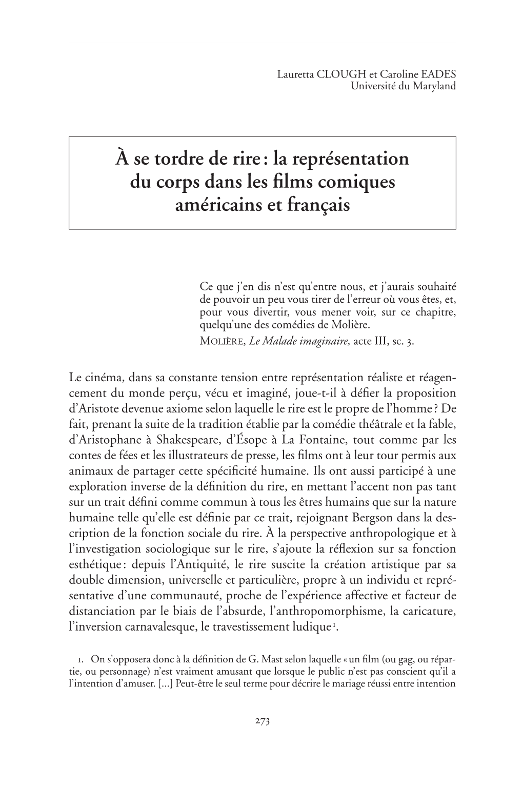 La Représentation Du Corps Dans Les Films Comiques Américains Et Français