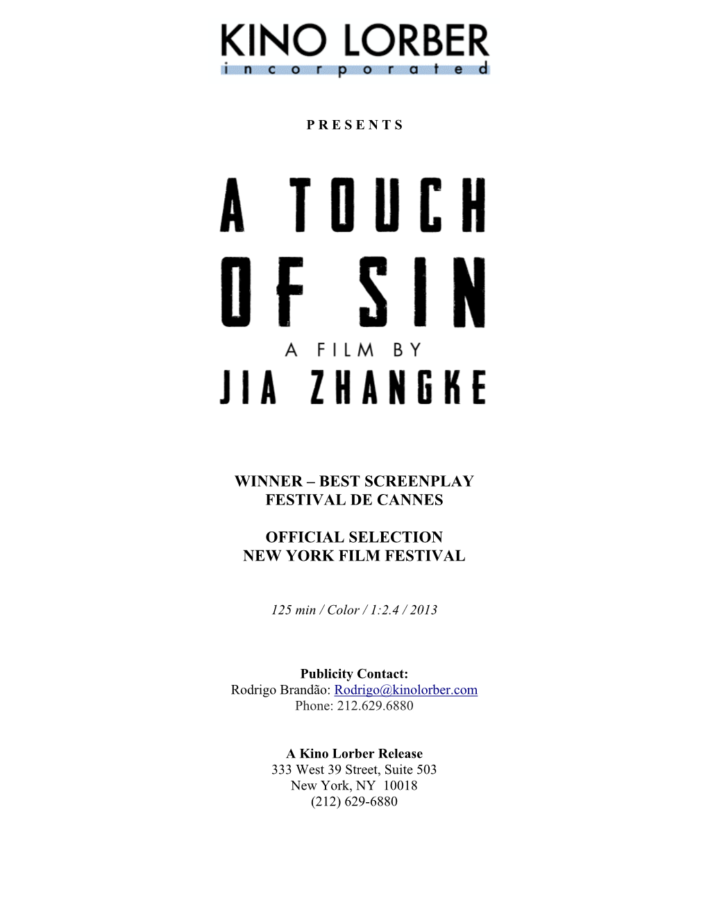 A Touch of Sin Press