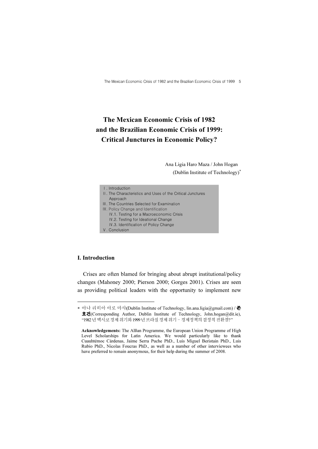 The Mexican Economic Crisis of 1982 and the Brazilian Economic Crisis of 1999 5