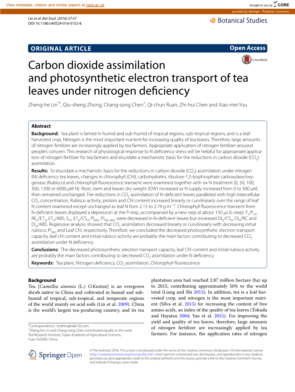 Carbon Dioxide Assimilation and Photosynthetic Electron