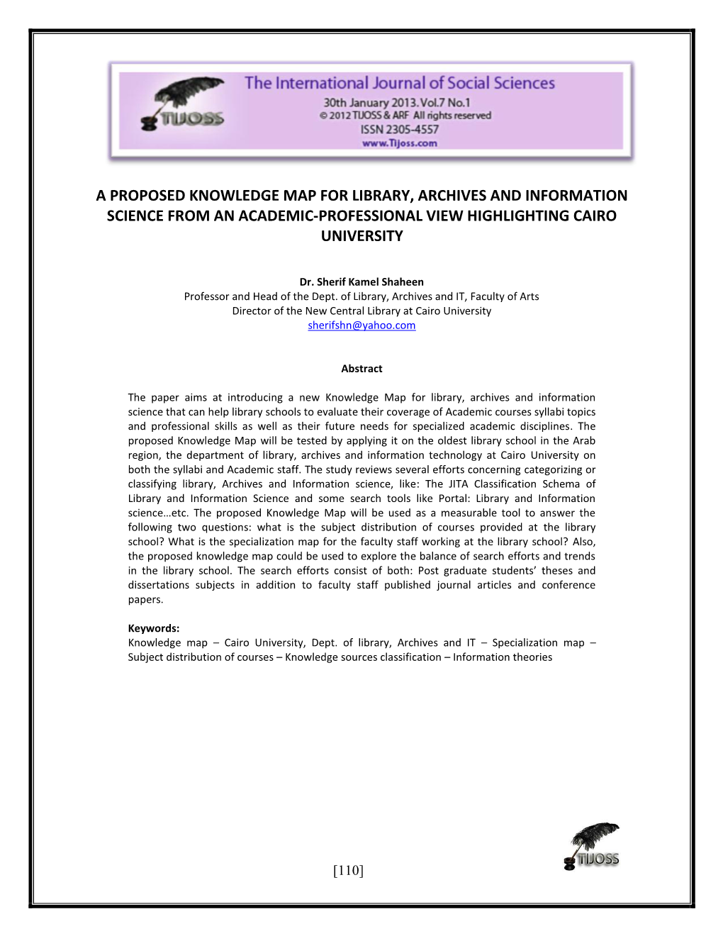 A Proposed Knowledge Map for Library, Archives and Information Science from an Academic-Professional View Highlighting Cairo University