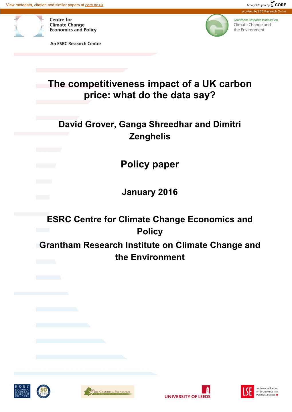 The Competitiveness Impact of a UK Carbon Price: What Do the Data Say?