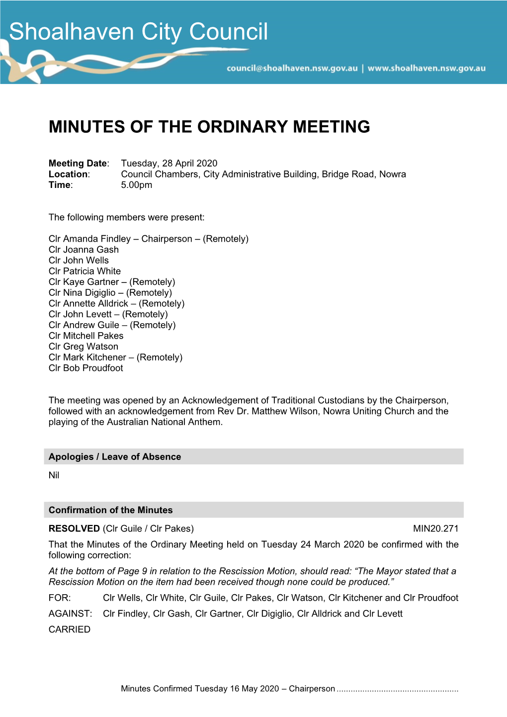 Minutes of Ordinary Meeting