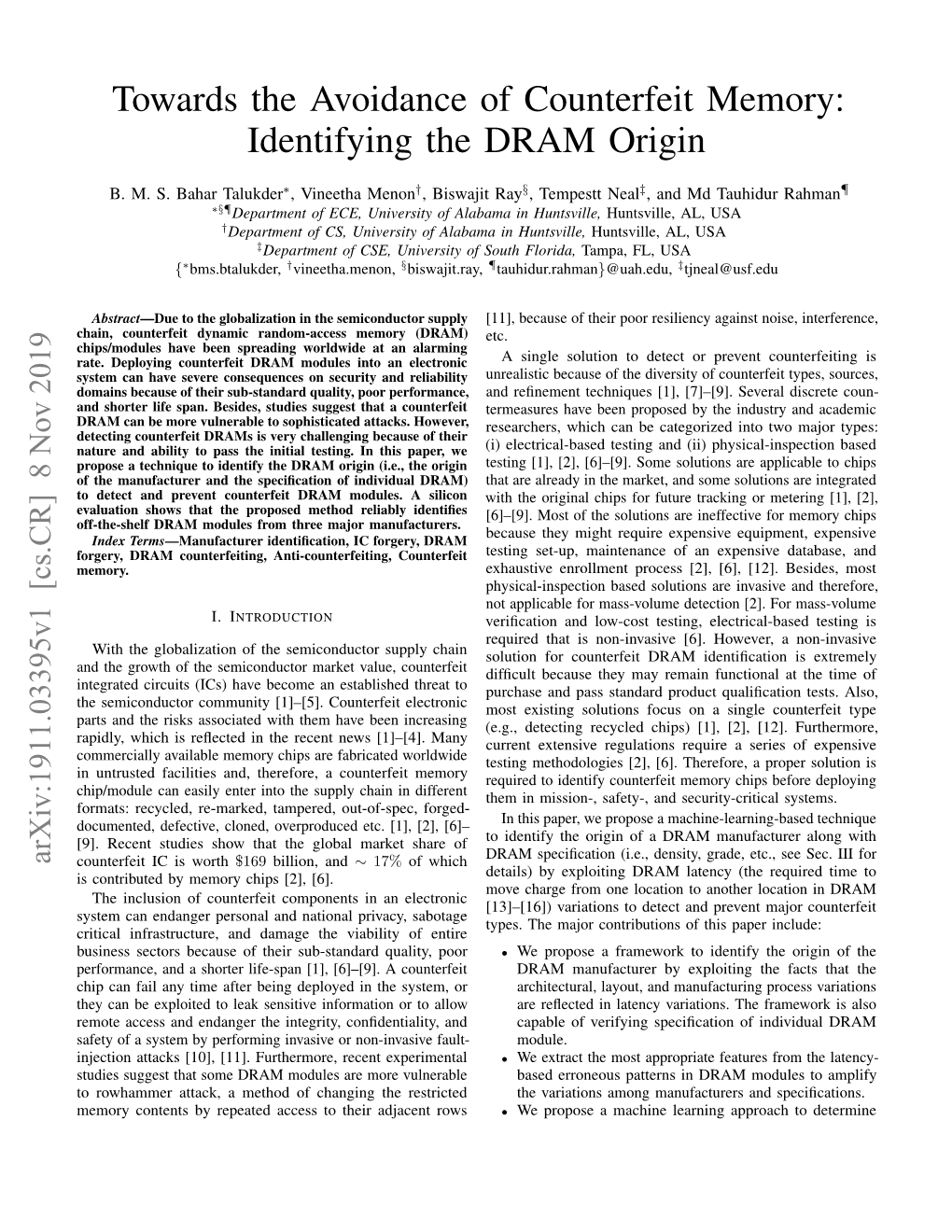 Towards the Avoidance of Counterfeit Memory: Identifying the DRAM Origin