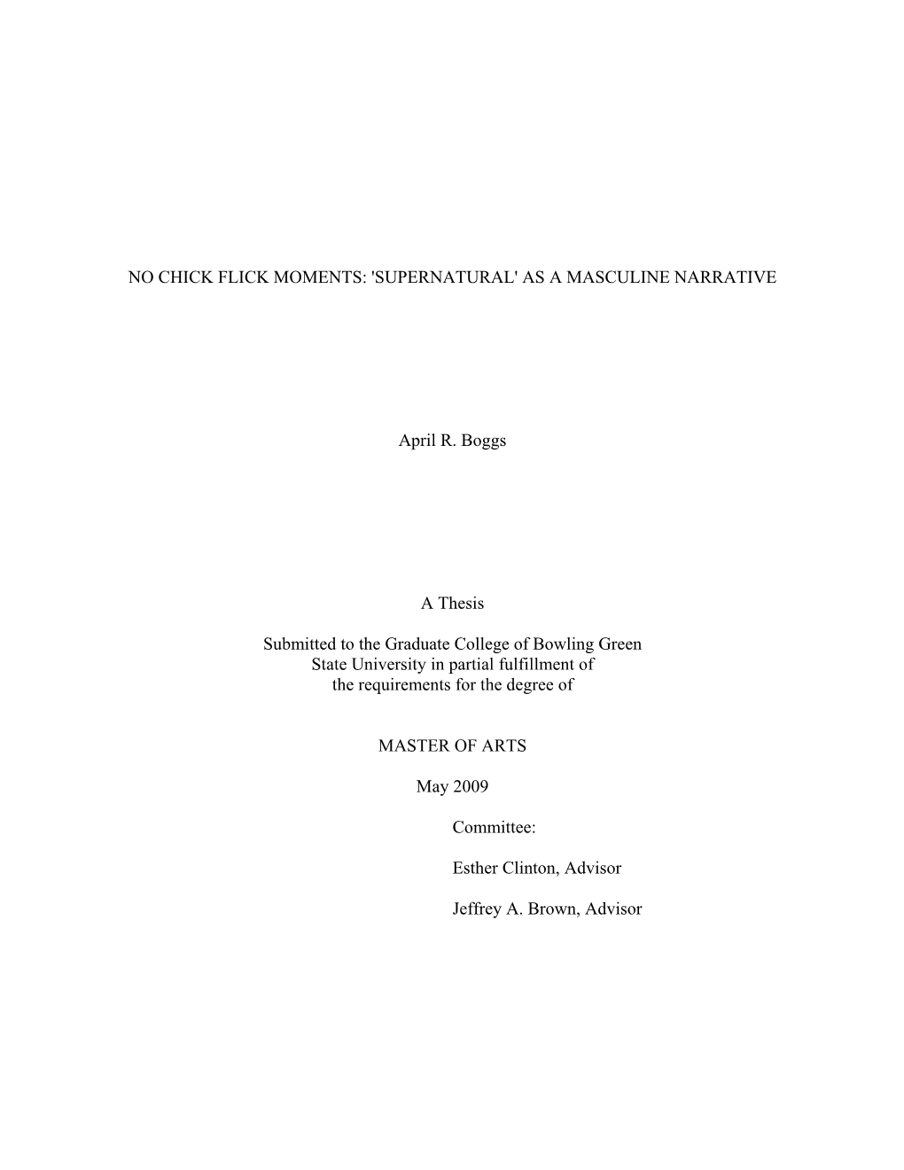 Supernatural' As a Masculine Narrative